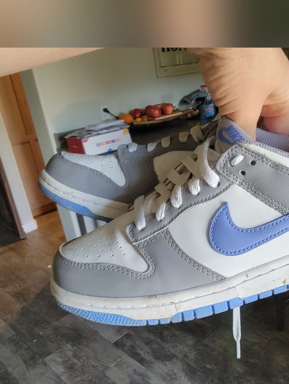 Nike 7 Youth Low Dunks Sneakers in White, Light Blue, & Gray